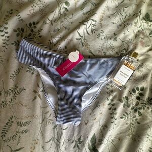 Free with purchase! Women's Navy and White Striped cheeky Bikini Bottom